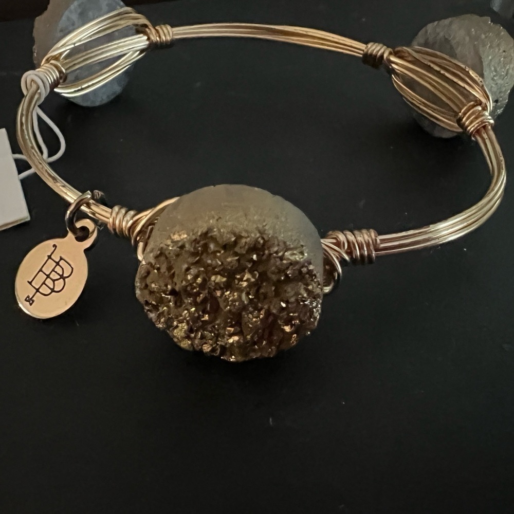 Bourbon & Bowties Gold Agate Chunky Gold Bangle Bracelet NWT